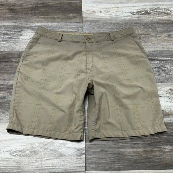 Under Armour Tan Gray Mens 38 Windowpane Flat Front Chino Performance Golf Short - Picture 1 of 9